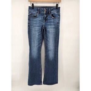 American Eagle Super Stretch Lowrise Bootcut Blue Wash Denim Jeans 2 Regular